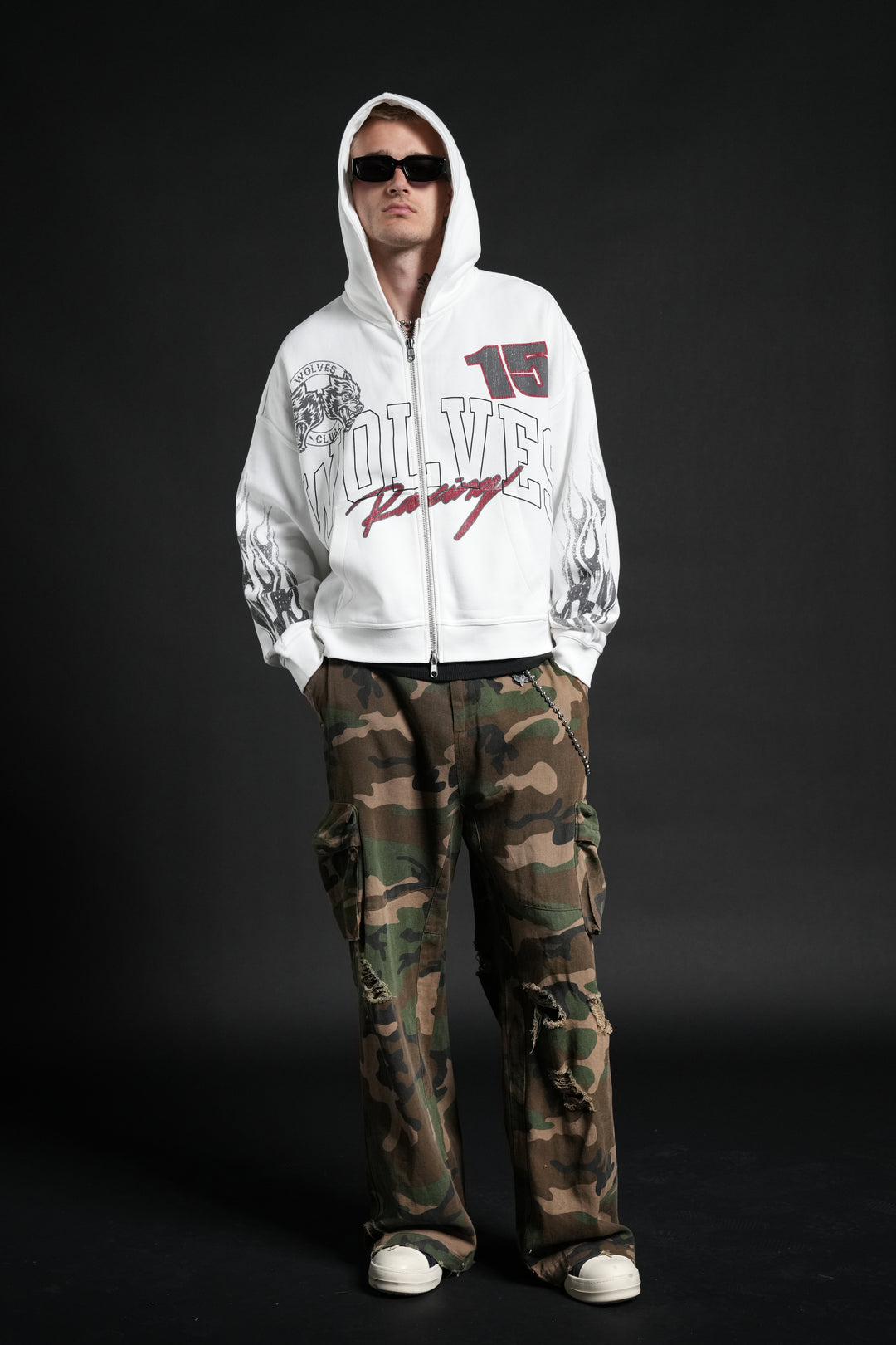 Race Inferno Vex Double Zip Hoodie in Cream