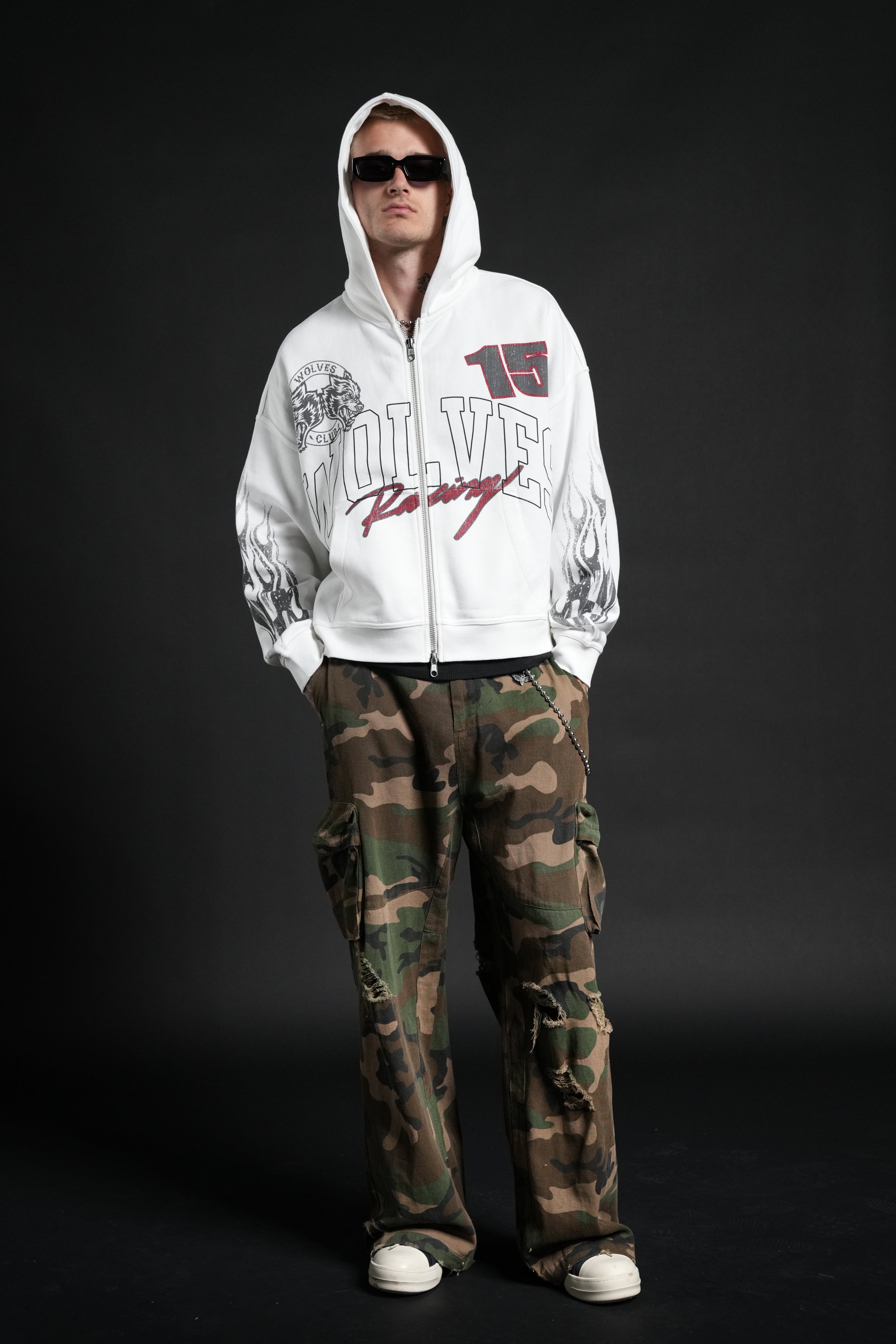 Race Inferno Vex Double Zip Hoodie in Cream