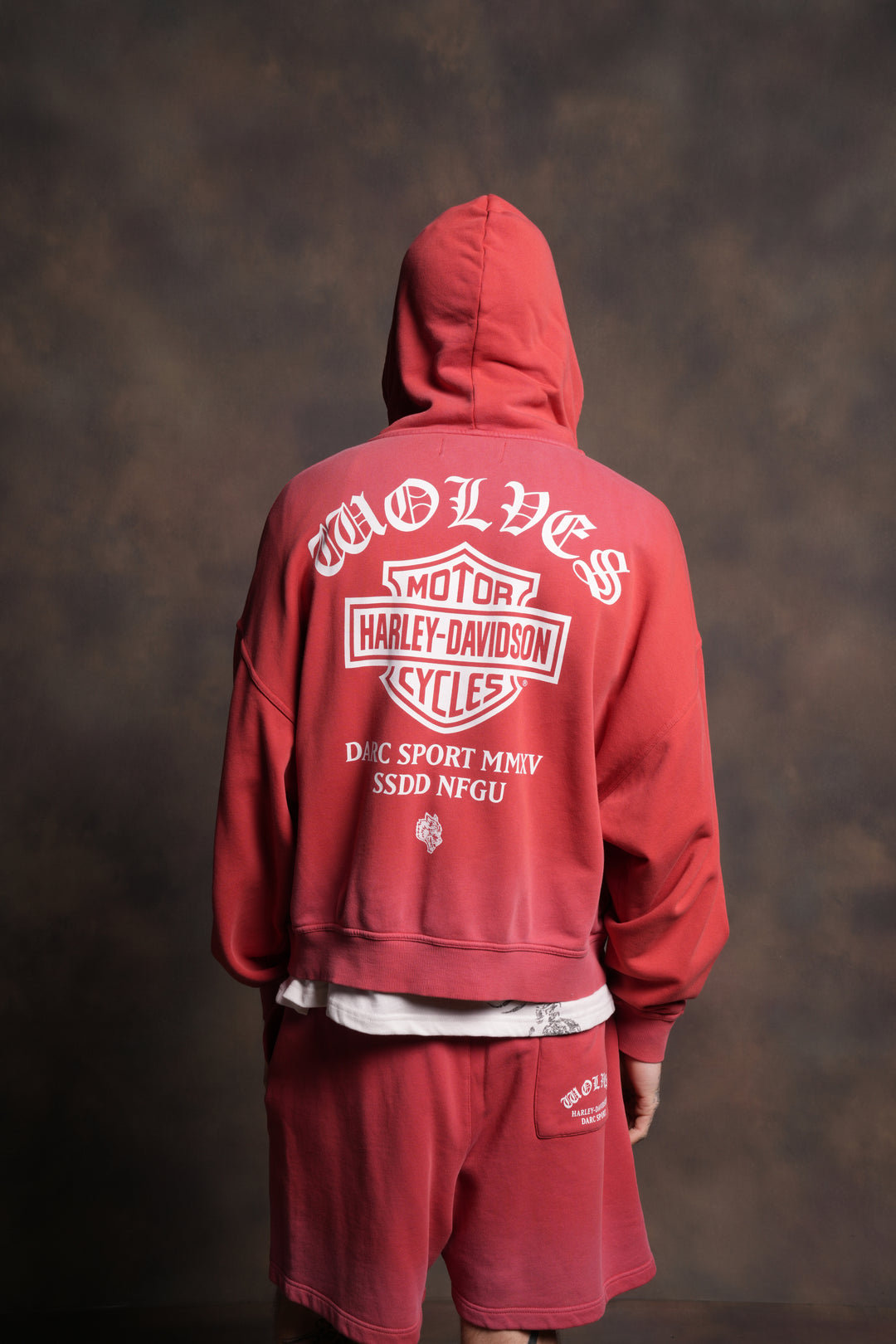 Harley-Davidson Wolves Vex Double Zip Hoodie in Roman Red Drift Wash