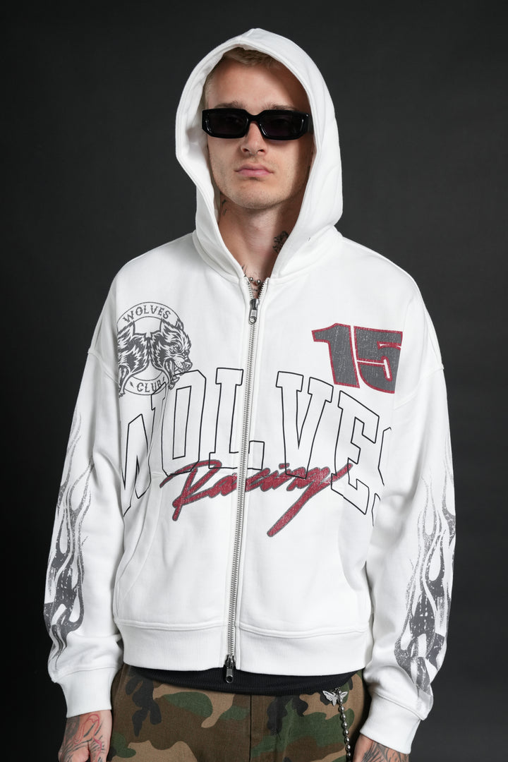Race Inferno Vex Double Zip Hoodie in Cream