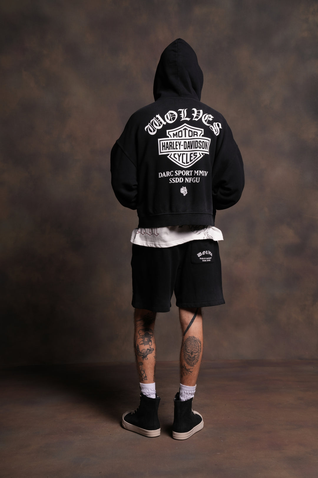 Harley-Davidson Wolves Vex Double Zip Hoodie in Black Drift Wash