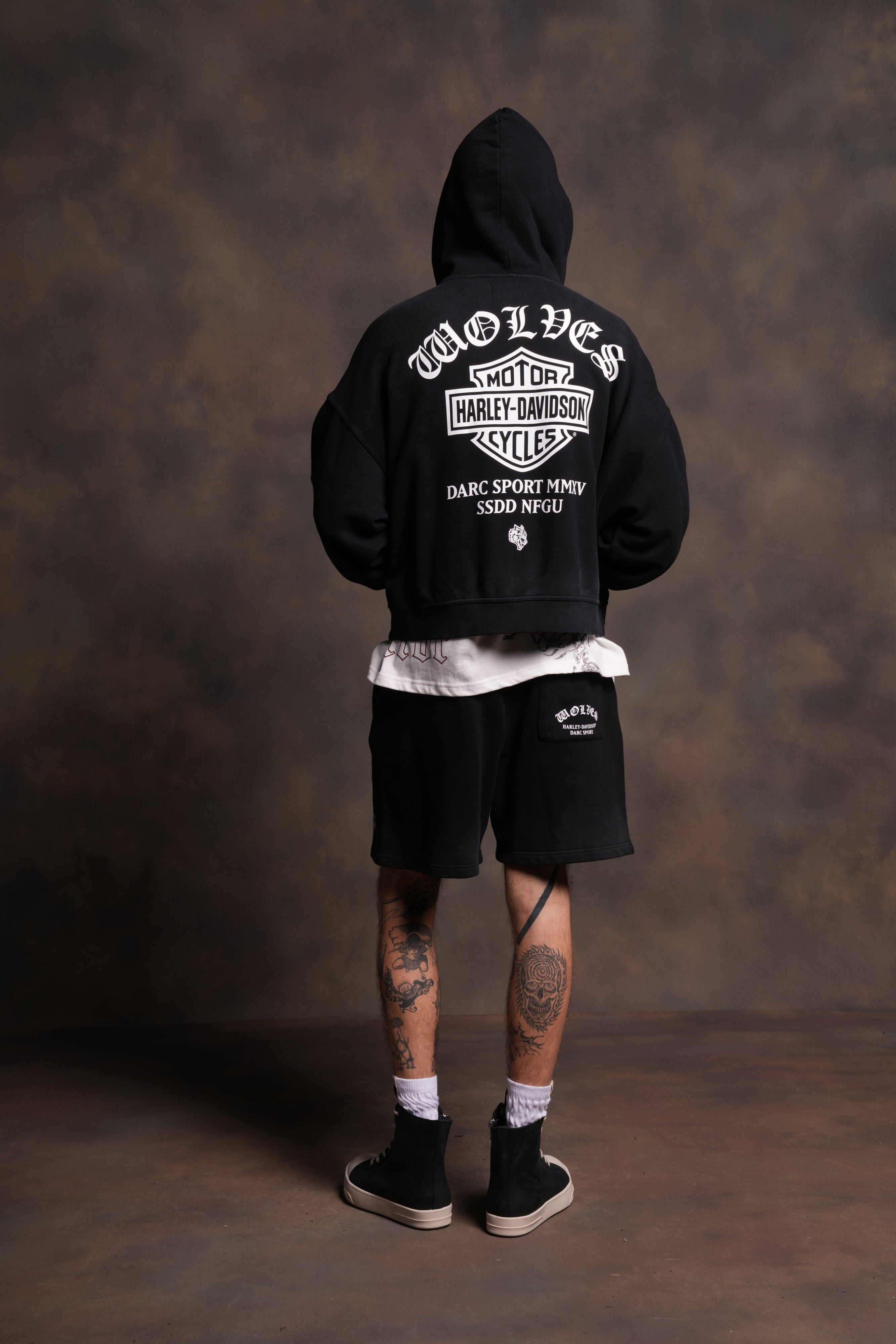 Harley-Davidson Wolves Vex Double Zip Hoodie in Black Drift Wash