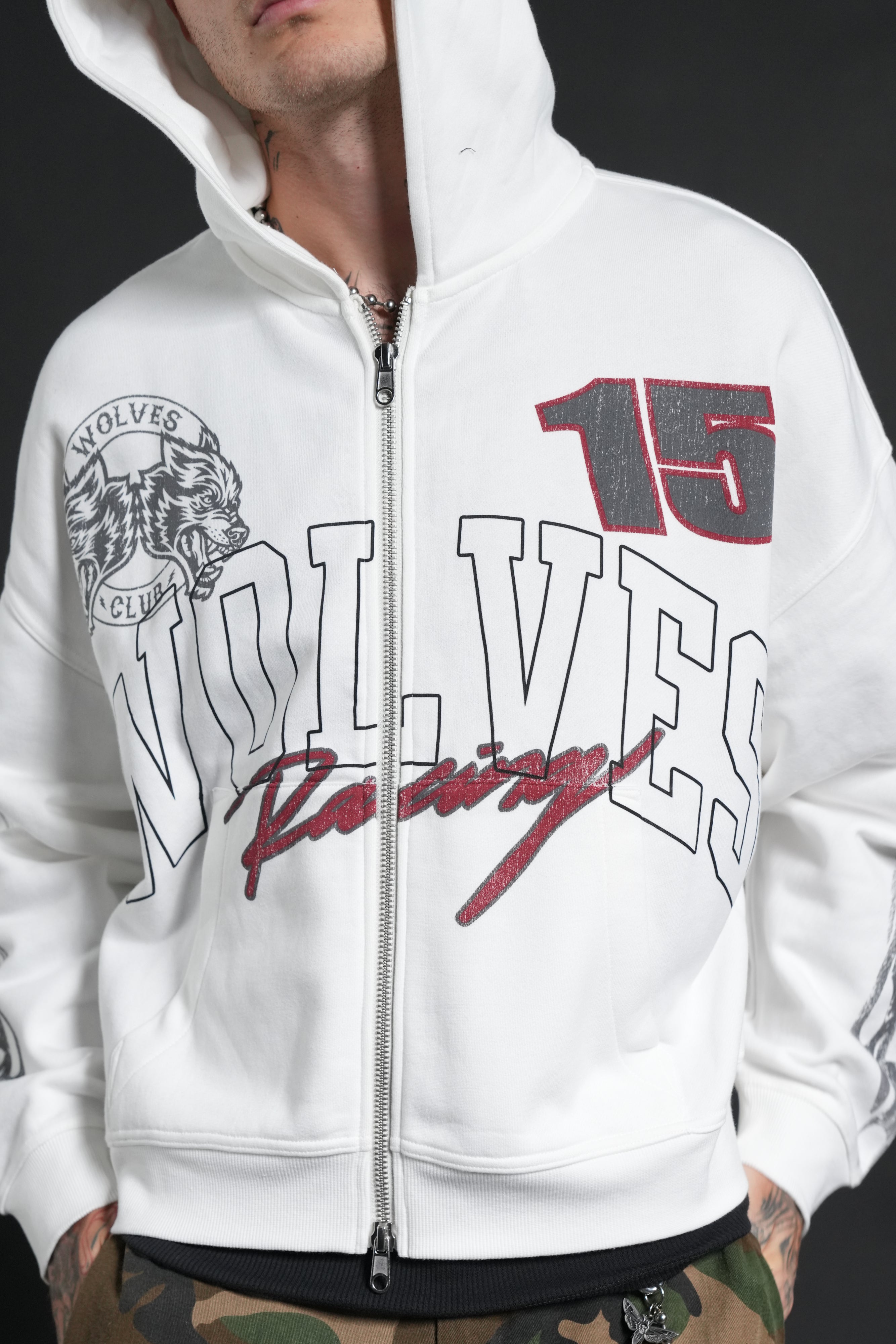 Race Inferno Vex Double Zip Hoodie in Cream