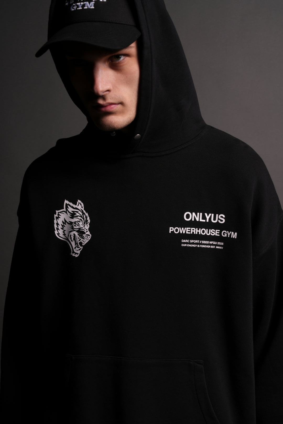 Only Us Gym Raw Hem "Box Cut" Pierce Hoodie in Black