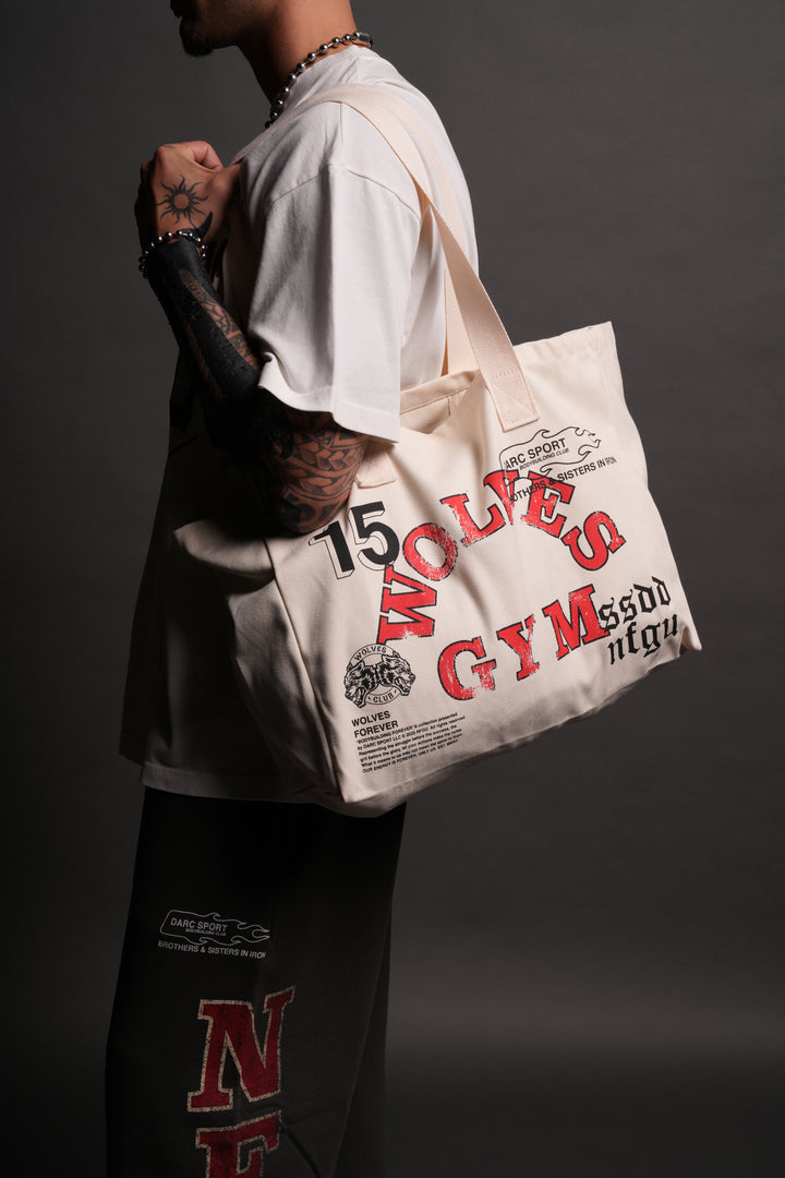 Wolves Gym V2 Canvas Tote in Cream