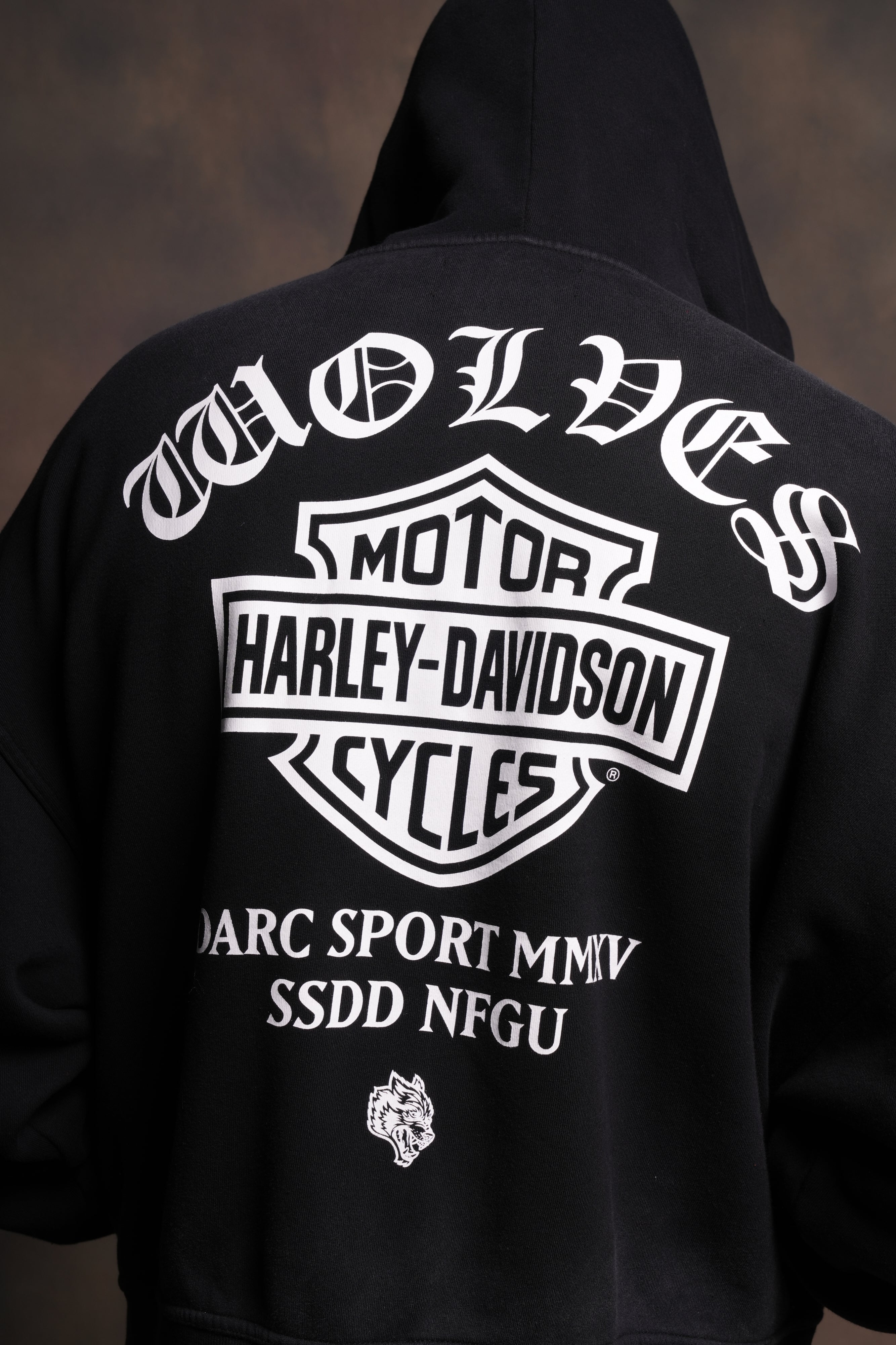 Harley-Davidson Wolves Vex Double Zip Hoodie in Black Drift Wash