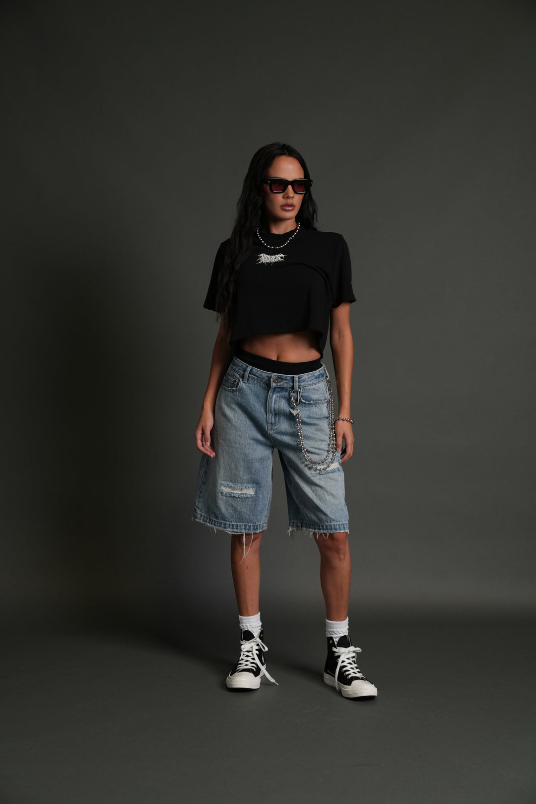 Drip Hesh Distressed Oversized (Cropped) Tee in Black
