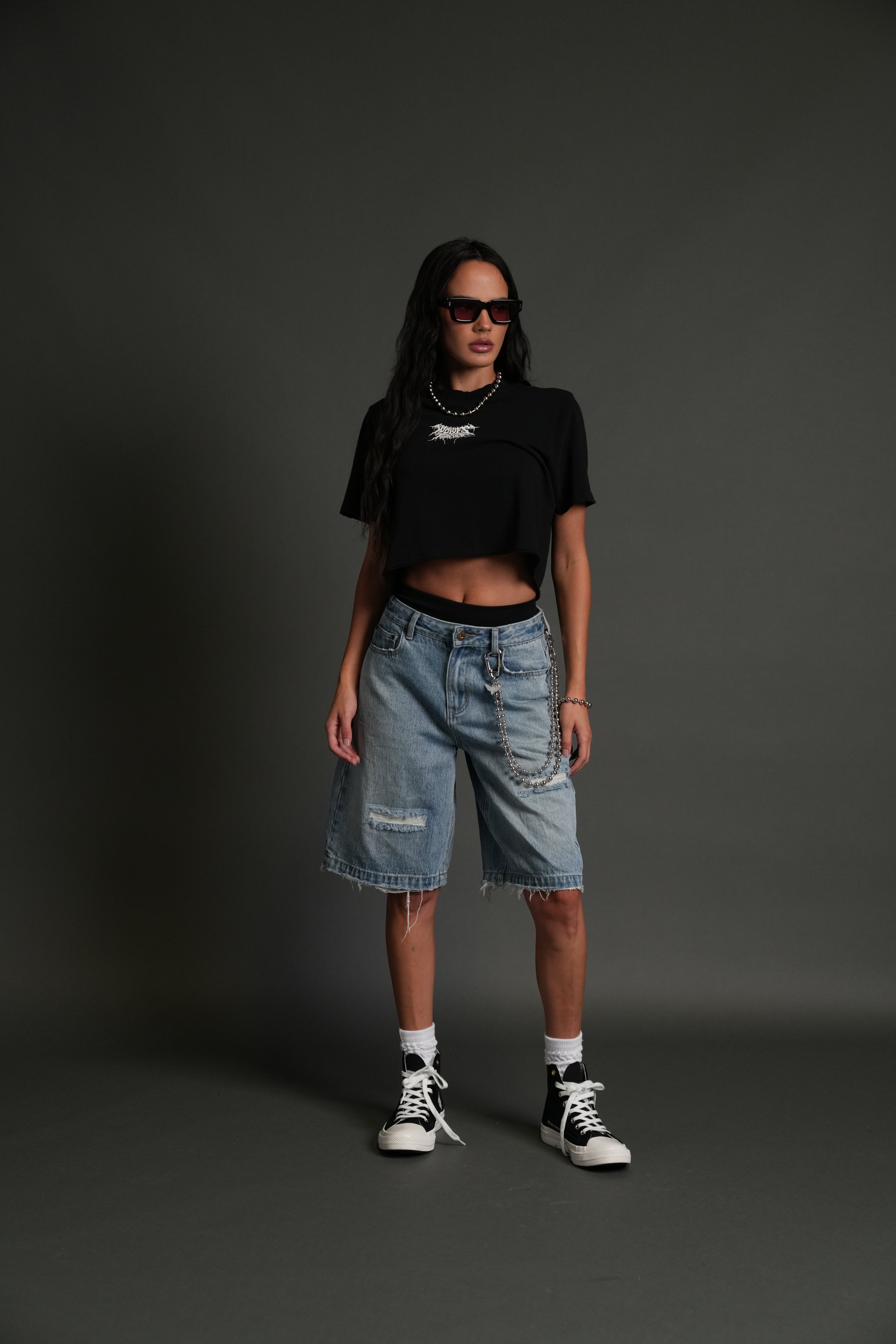Drip Hesh Distressed Oversized (Cropped) Tee in Black