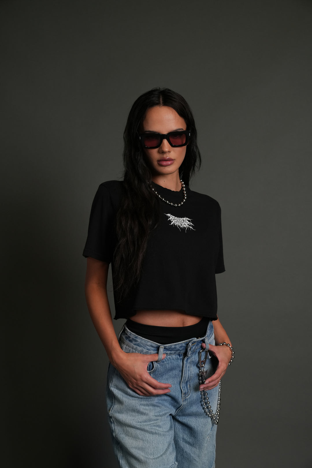 Drip Hesh Distressed Oversized (Cropped) Tee in Black