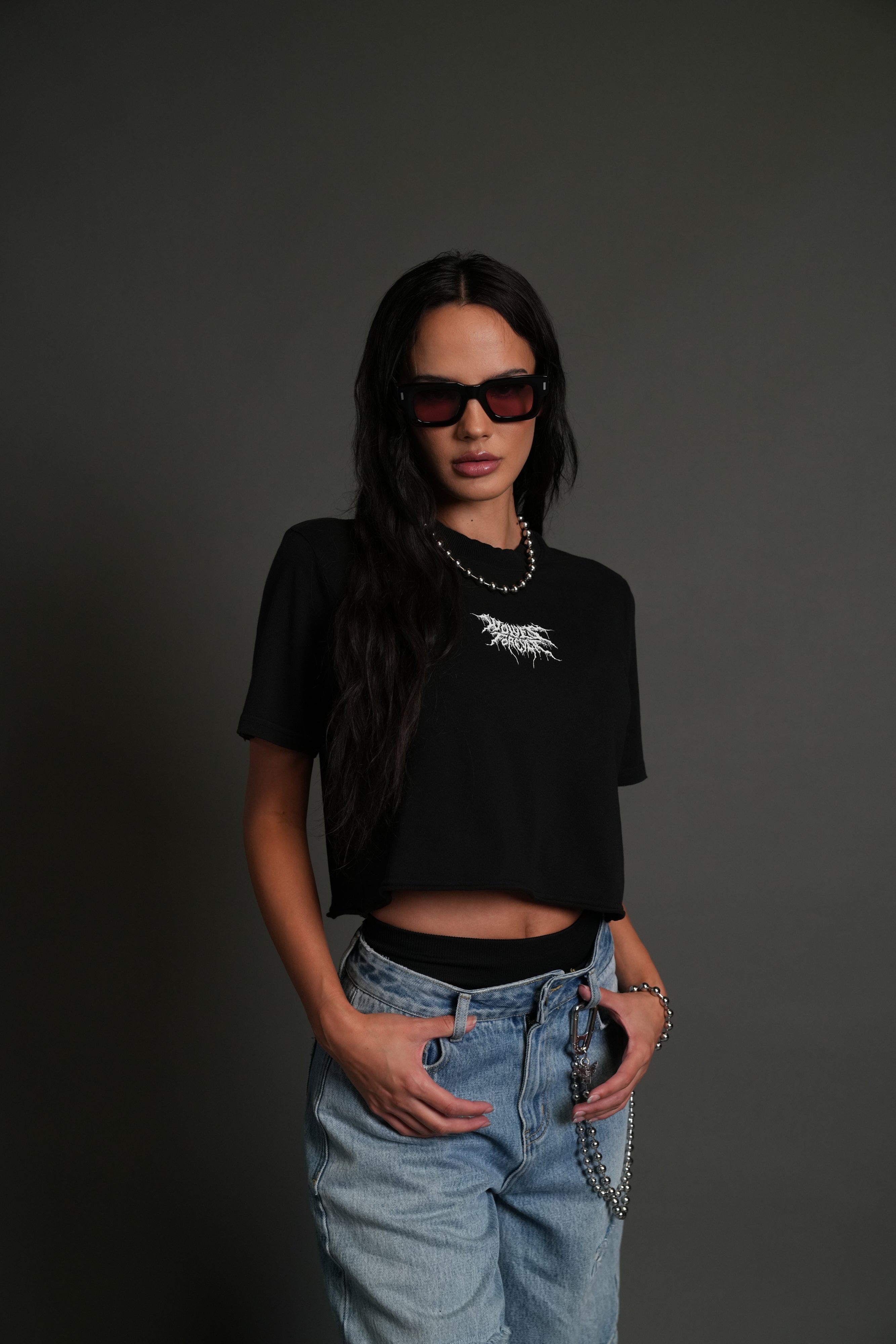 Drip Hesh Distressed Oversized (Cropped) Tee in Black