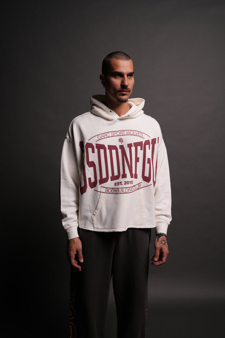 SSDDNFGU FRVR Raw Hem "Box Cut" Pierce Hoodie in Cream