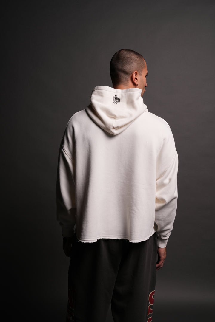 SSDDNFGU FRVR Raw Hem "Box Cut" Pierce Hoodie in Cream