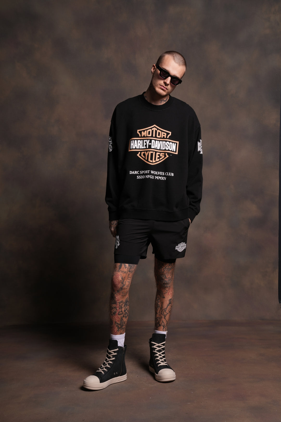 Our Clubs Grunge Destroyed Oversized London Crewneck in Black