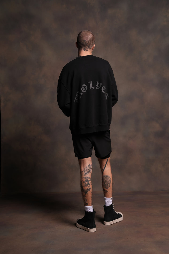 Our Clubs Grunge Destroyed Oversized London Crewneck in Black