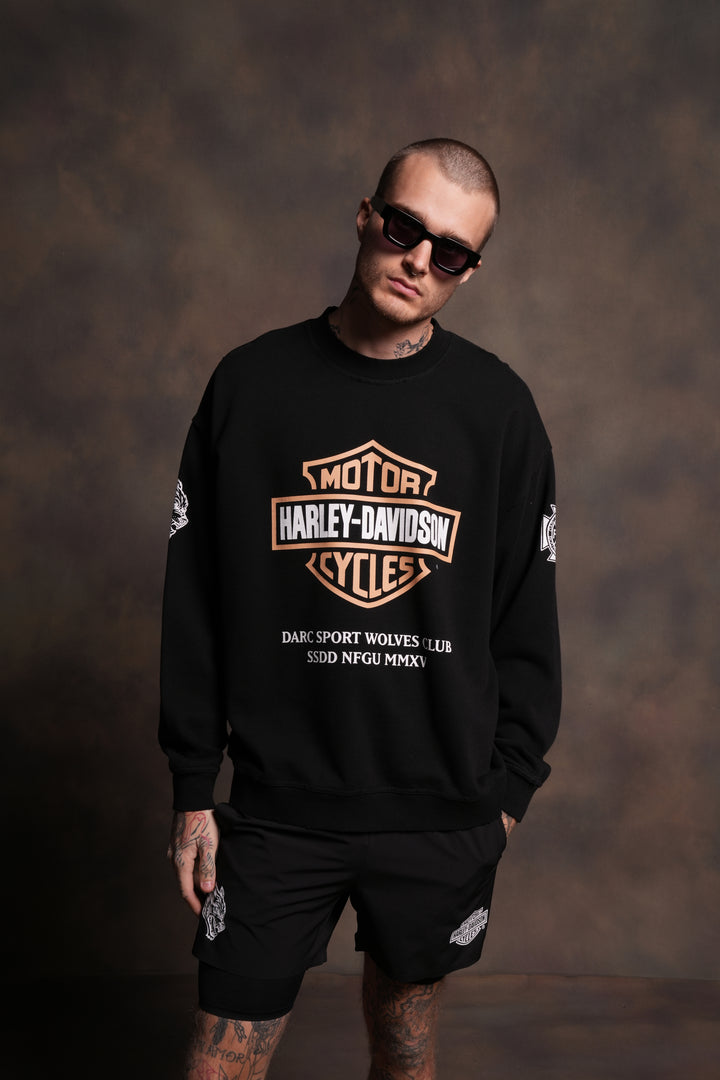 Our Clubs Grunge Destroyed Oversized London Crewneck in Black