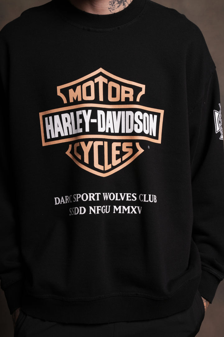 Our Clubs Grunge Destroyed Oversized London Crewneck in Black