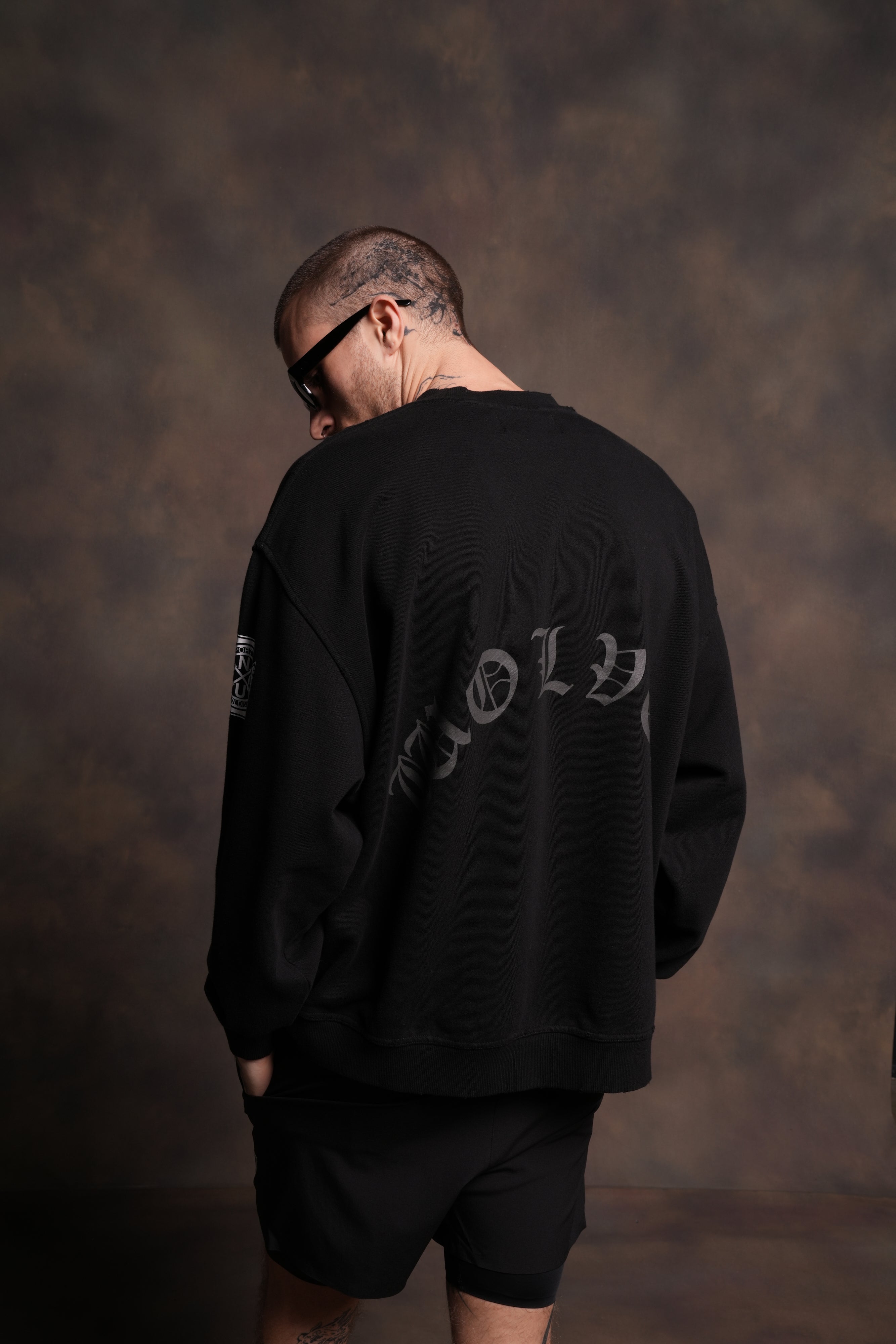 Our Clubs Grunge Destroyed Oversized London Crewneck in Black