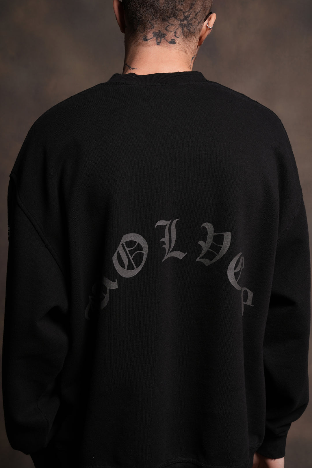 Our Clubs Grunge Destroyed Oversized London Crewneck in Black