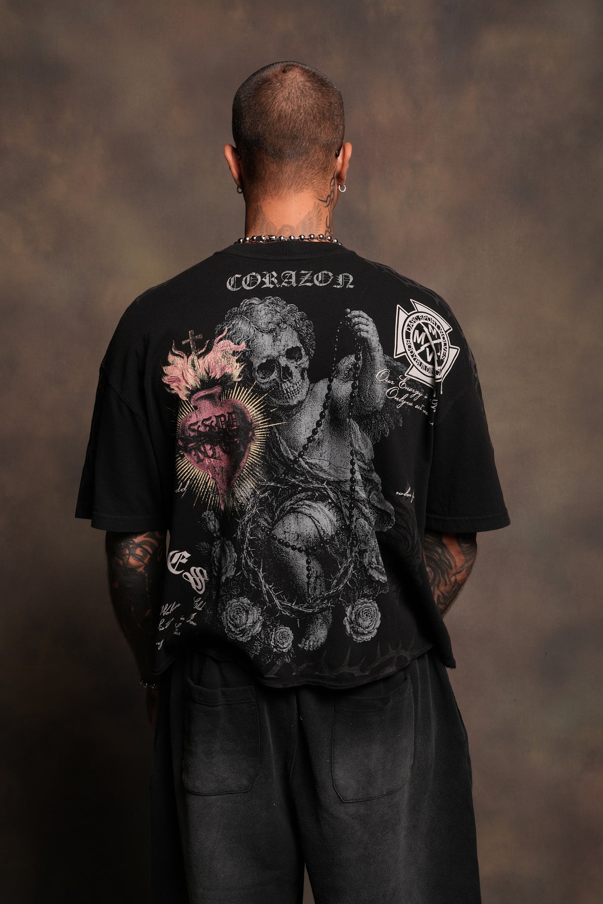 Angelito Muerto Premium Raw Hem Box Cut Tee In Black