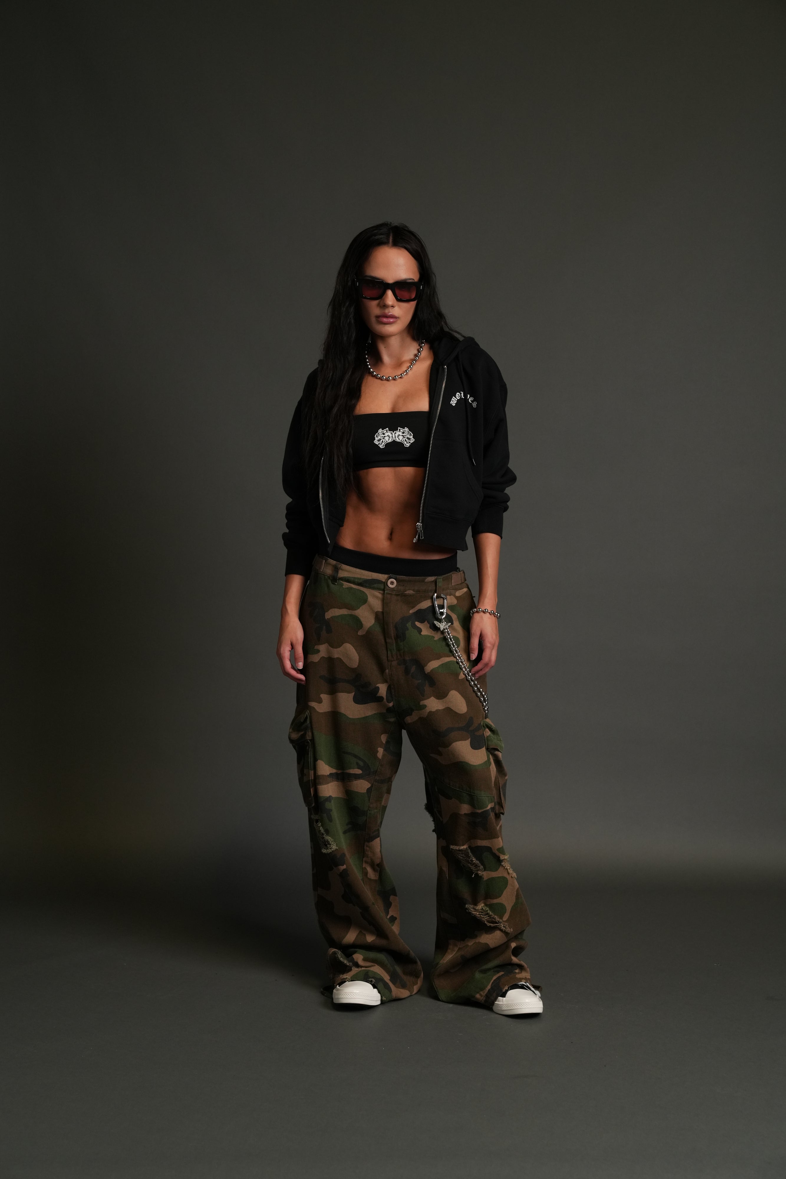 Darc Wandering "Sage" Cropped Zip Hoodie in Black