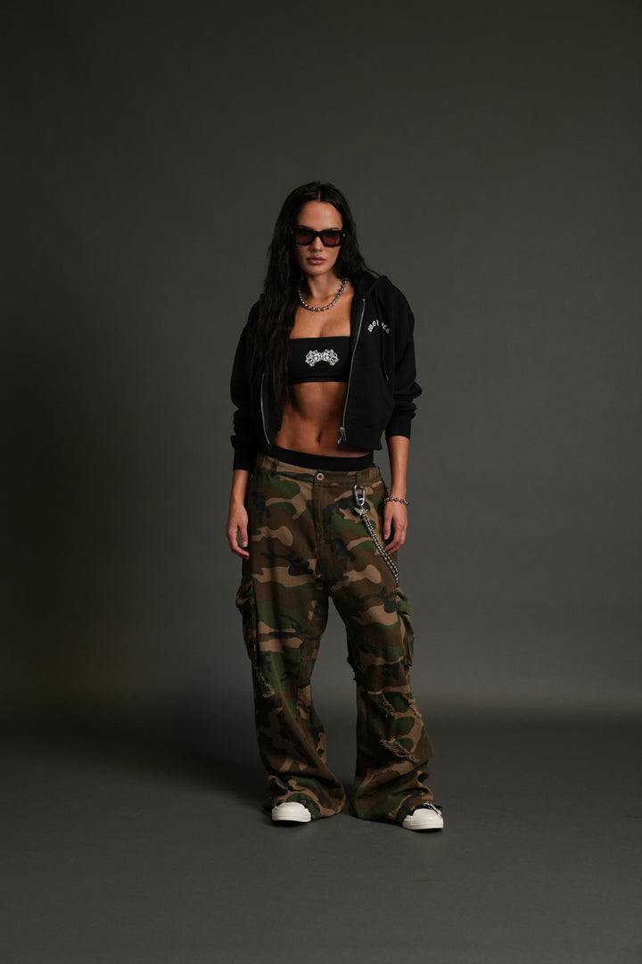 Darc Wandering "Sage" Cropped Zip Hoodie in Black