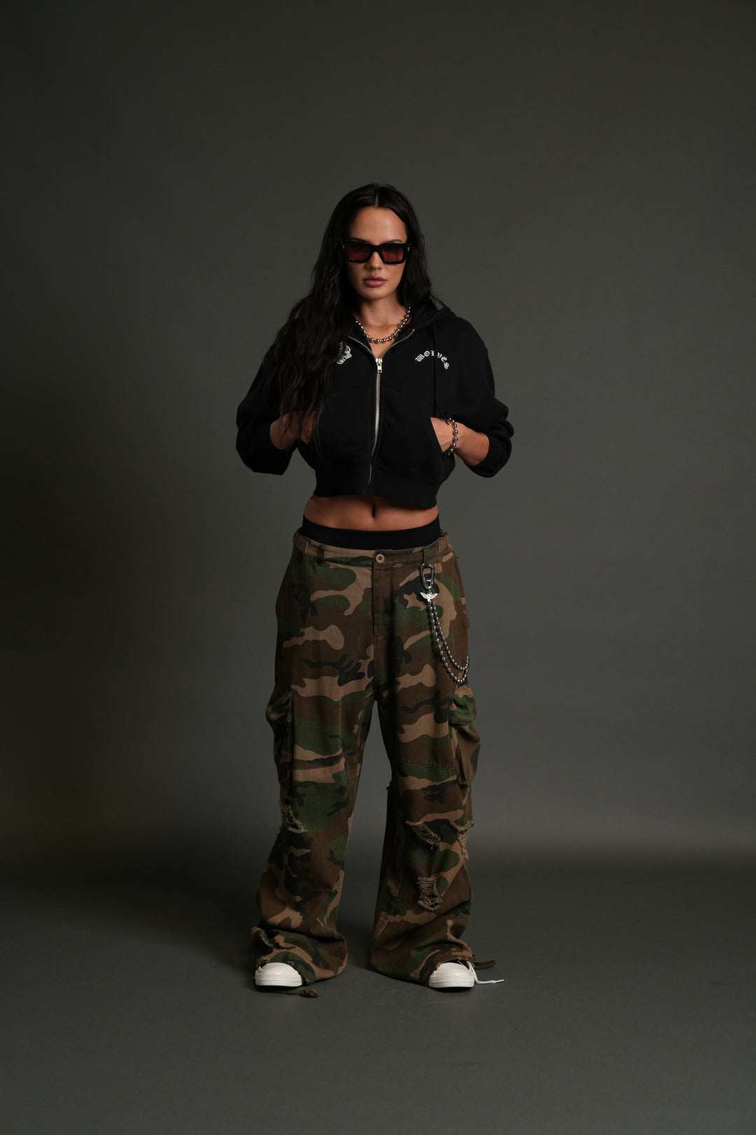 Darc Wandering "Sage" Cropped Zip Hoodie in Black