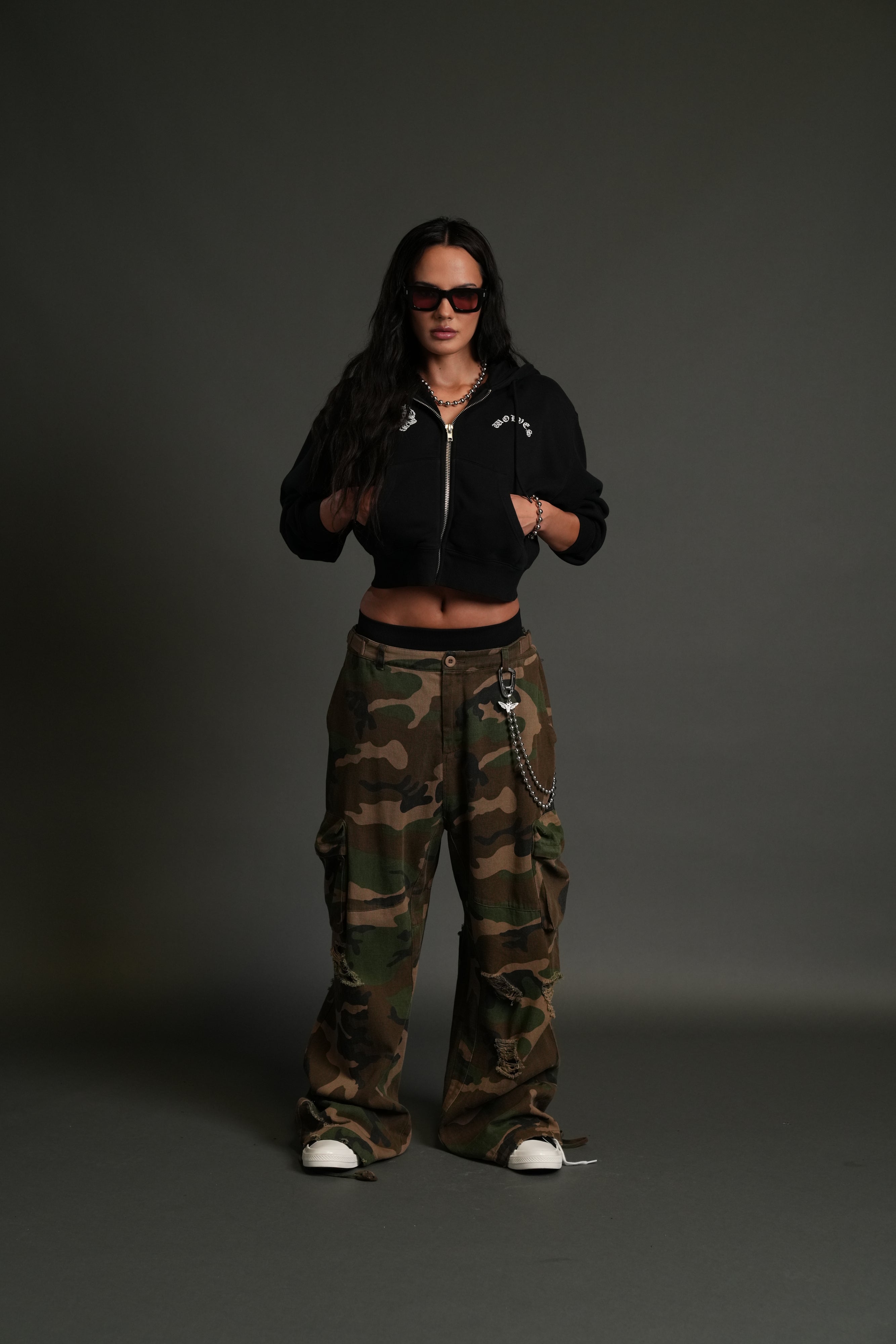 Darc Wandering "Sage" Cropped Zip Hoodie in Black