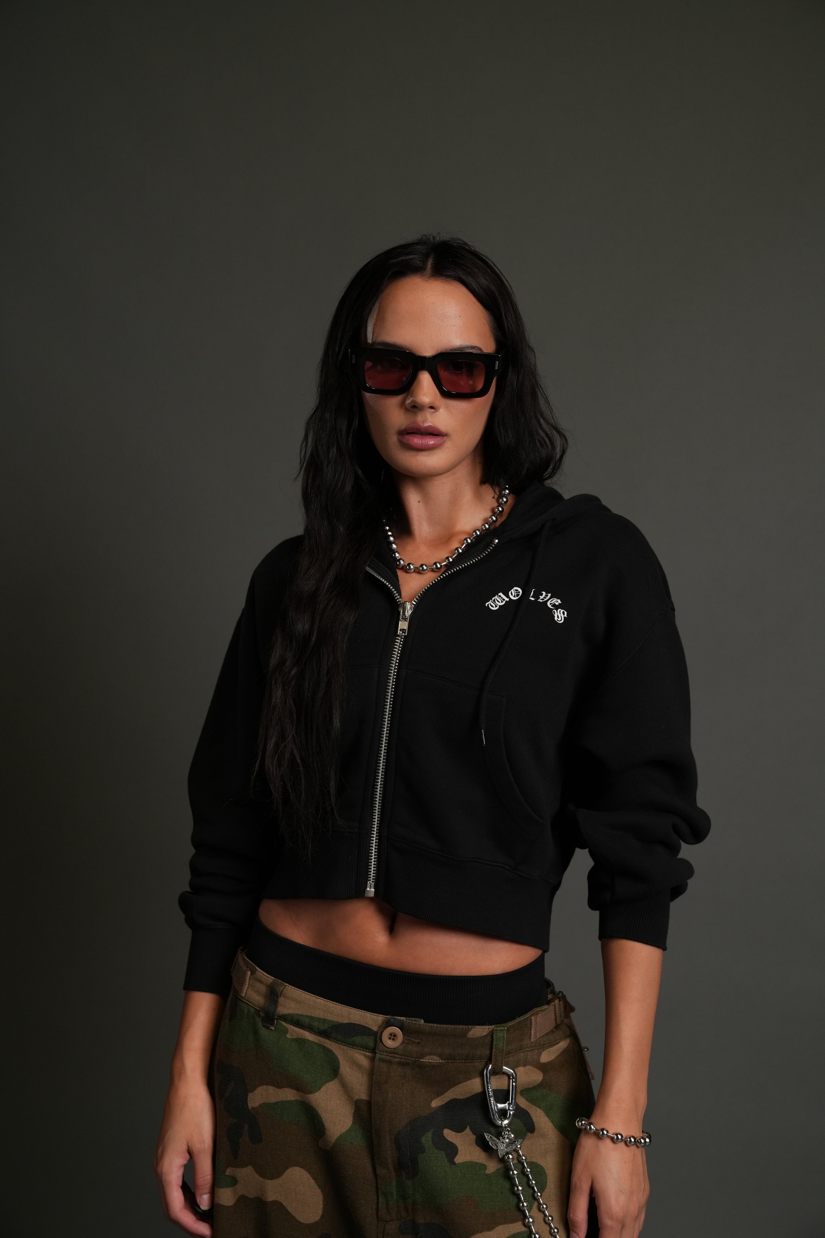 Darc Wandering "Sage" Cropped Zip Hoodie in Black