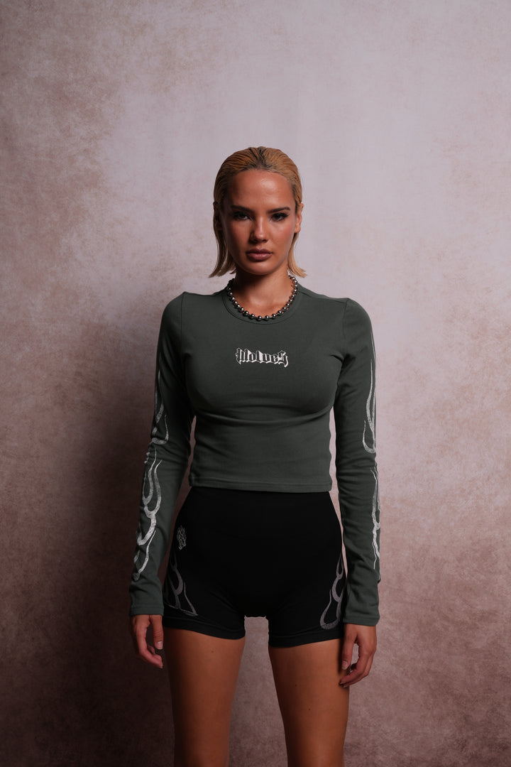 Wolves Flame L/S "Baby" Tee in Norse Green