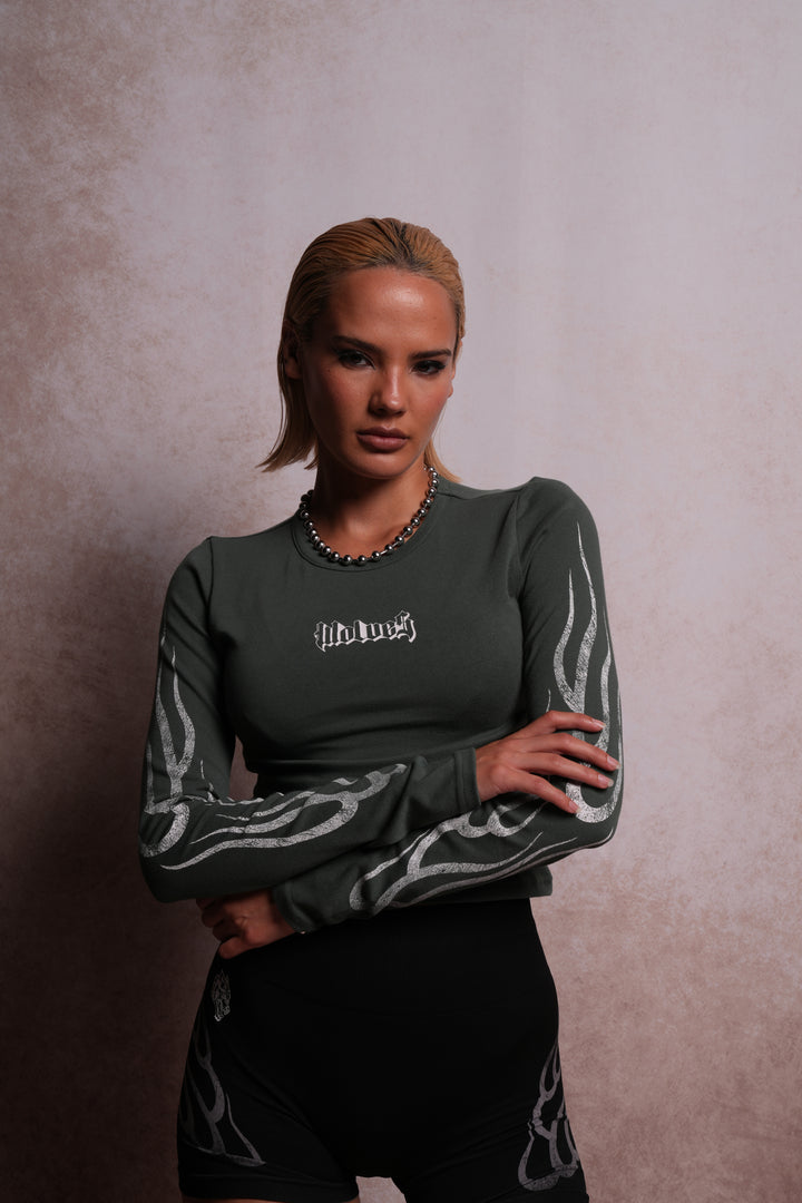 Wolves Flame L/S "Baby" Tee in Norse Green