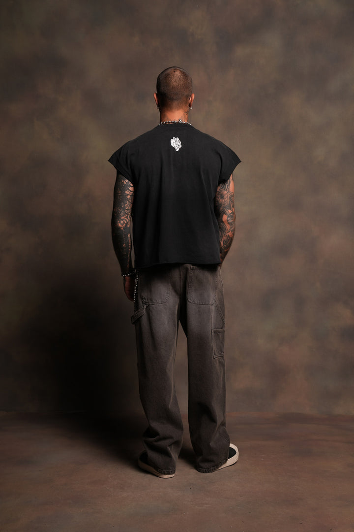 Ds Corazon Grunge Cut-Off Tee In Black Sun Fade