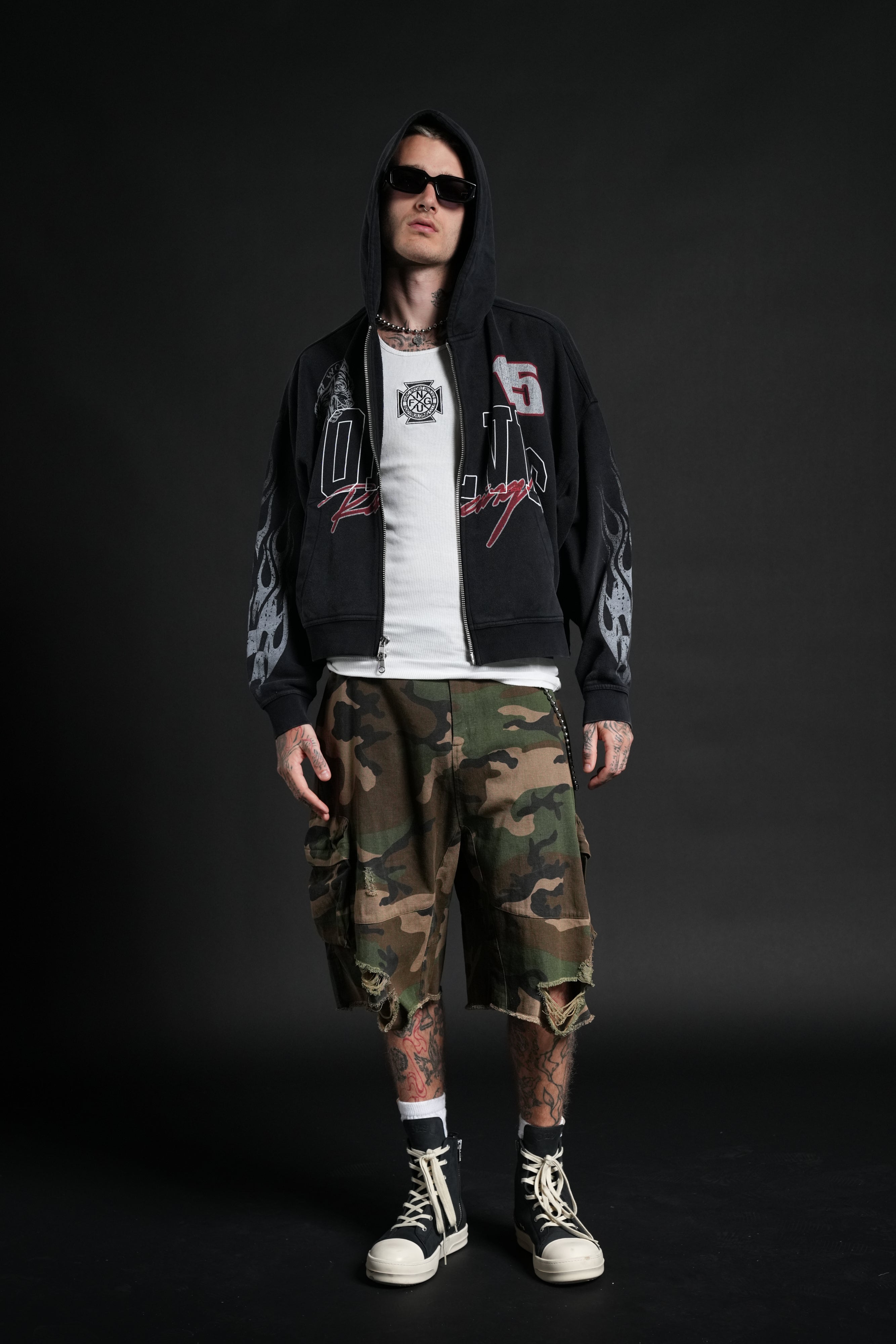 Race Inferno Vex Double Zip Hoodie in Black