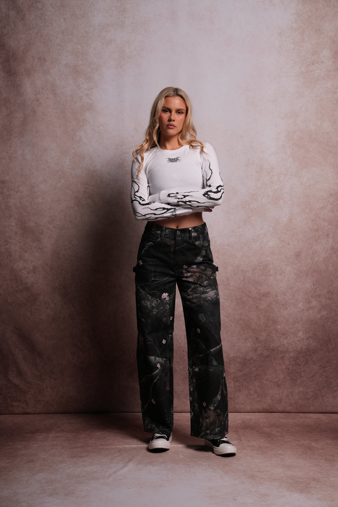 Wolf Chopper Wide Leg Carpenter Pants in Darc Blossom Woodland Camo
