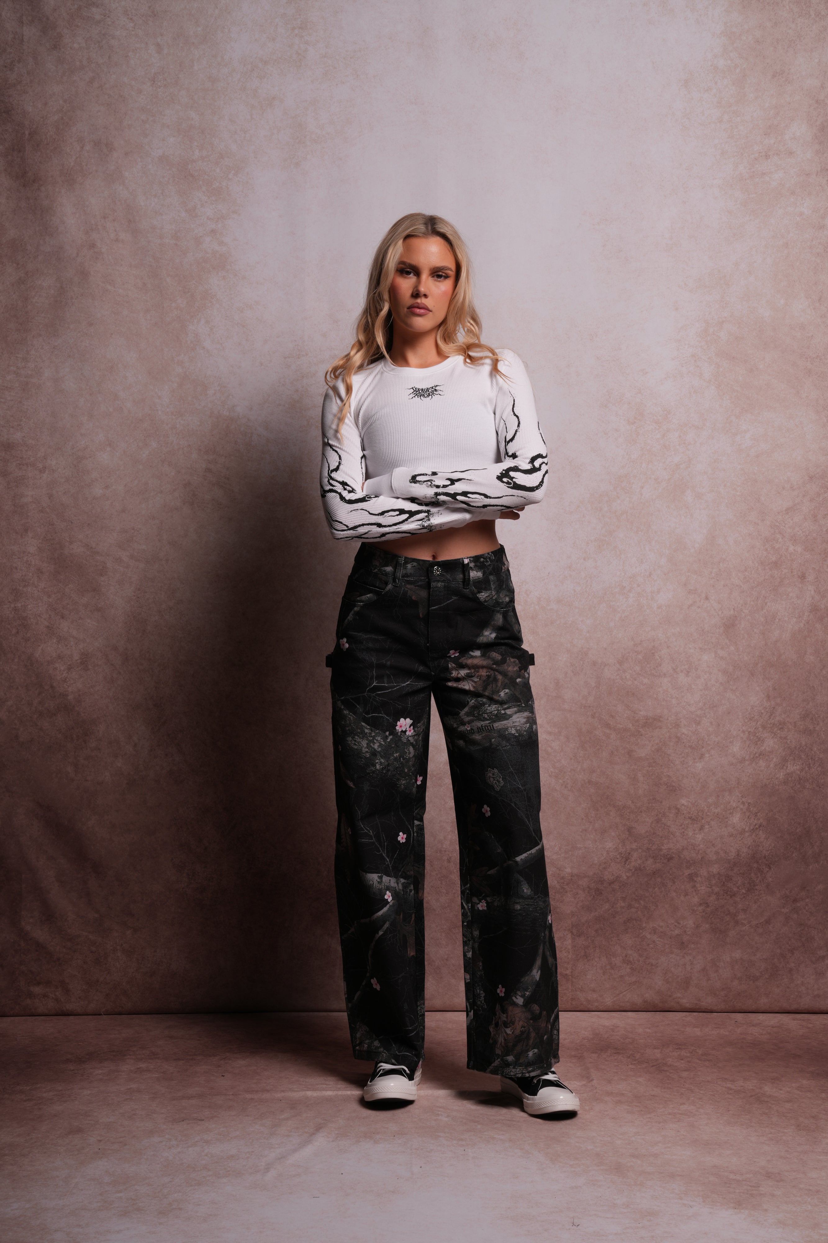 Wolf Chopper Wide Leg Carpenter Pants in Darc Blossom Woodland Camo