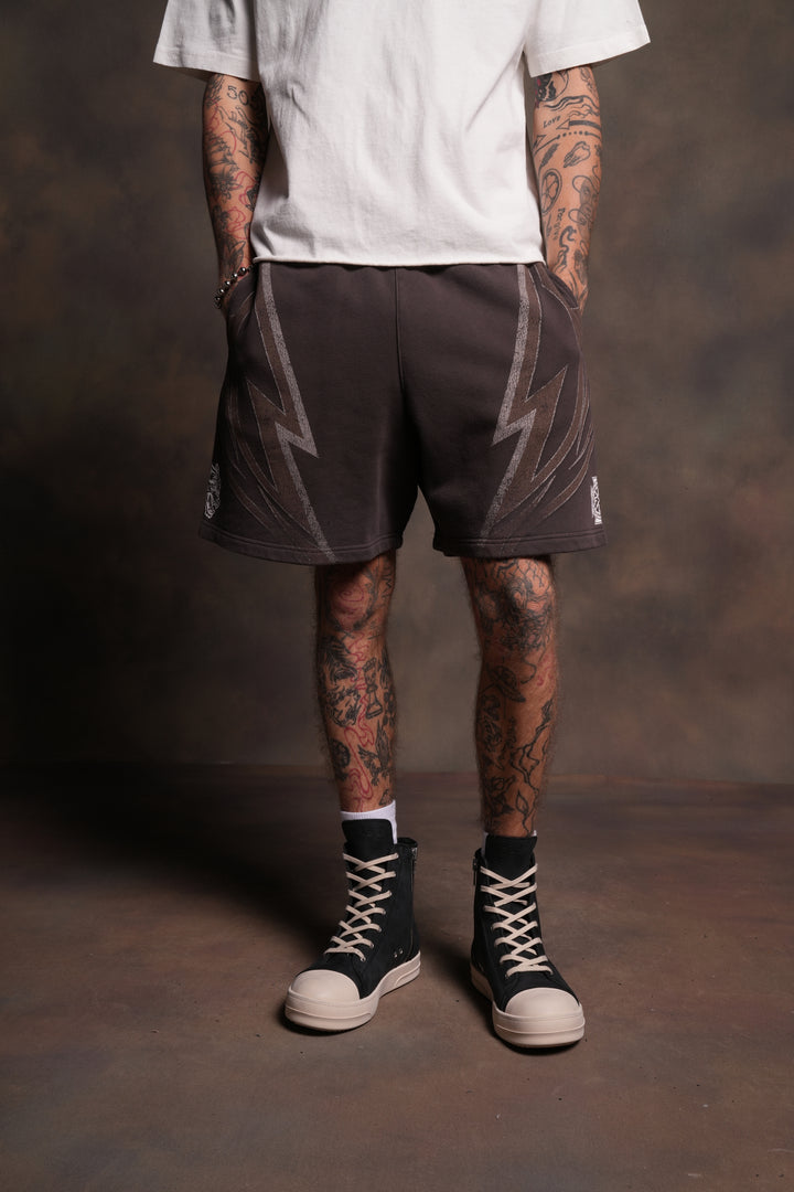Real Recognize Real Unisex Oversized Post Lounge Sweat Shorts V2 in Darc Brown Drift Wash