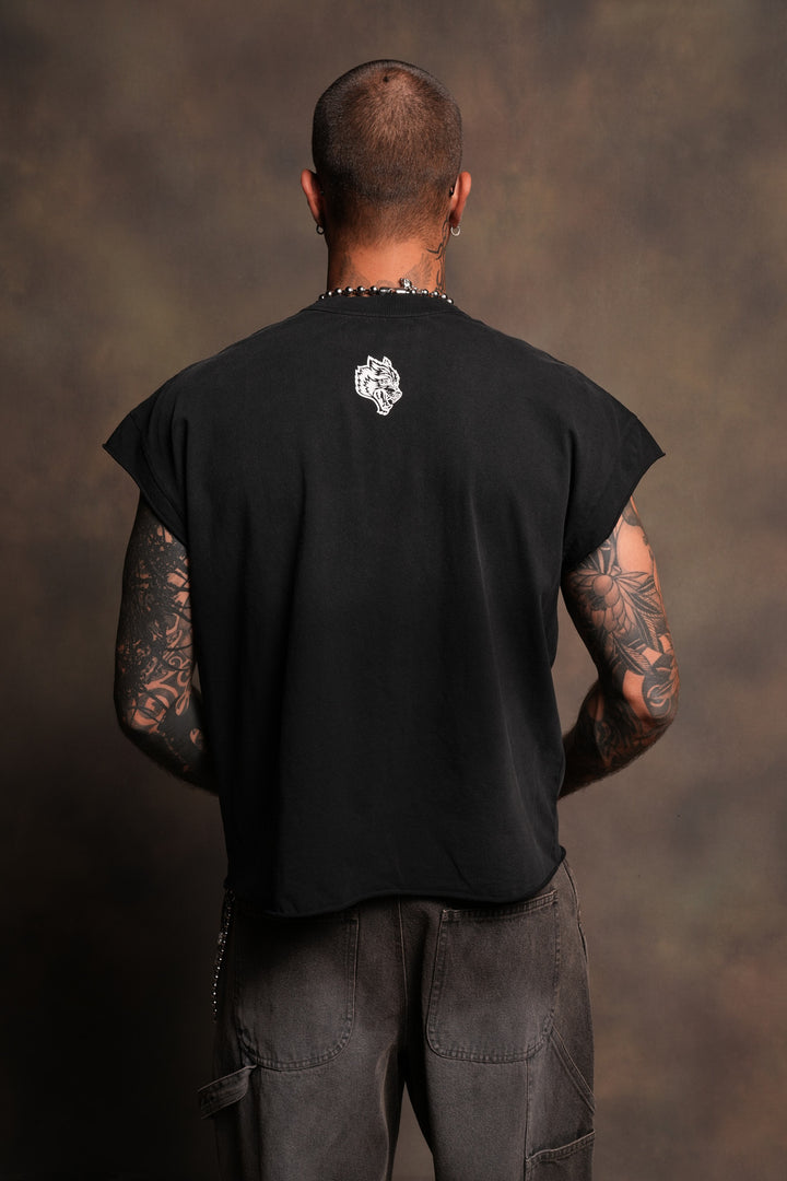 Ds Corazon Grunge Cut-Off Tee In Black Sun Fade
