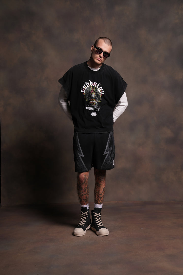 Wings of Fire Grunge Cut-Off Tee in Black