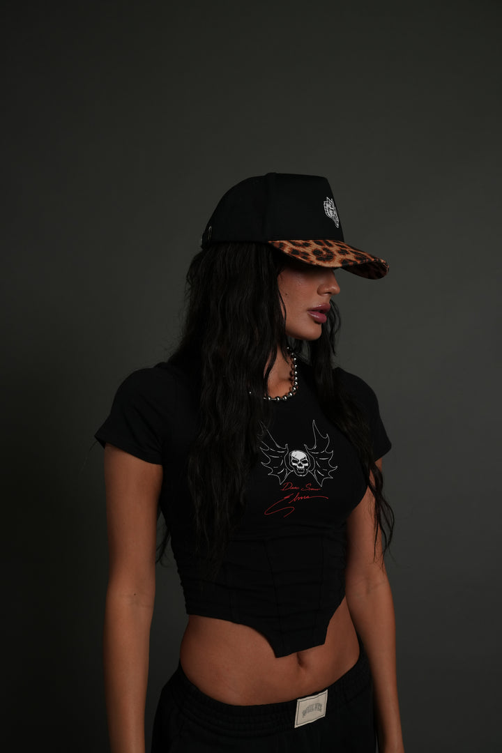 Wolf Head 5 Panel Hat in Black/Clay Leopard