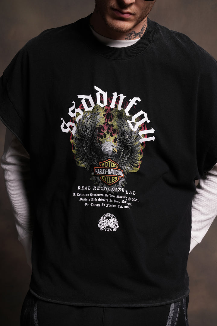 Wings of Fire Grunge Cut-Off Tee in Black