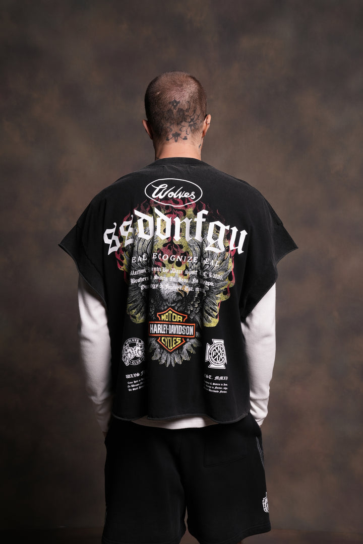 Wings of Fire Grunge Cut-Off Tee in Black