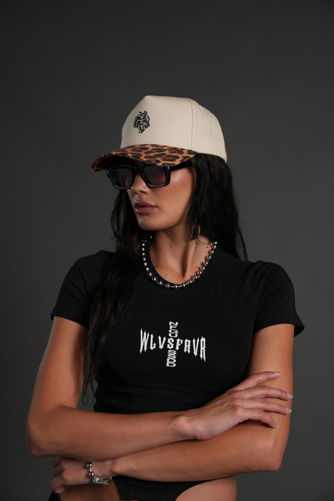 Wolf Head 5 Panel Hat in Cream/Clay Leopard