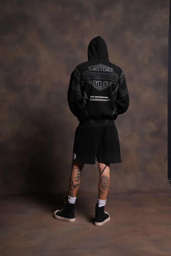 Real Recognize Real Unisex "Pierce" Hoodie in Black Drift Wash