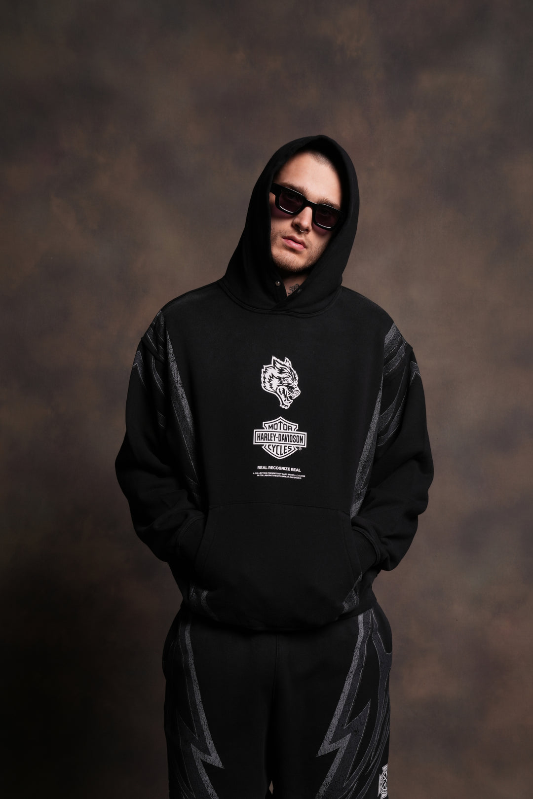 Real Recognize Real Unisex "Pierce" Hoodie in Black Drift Wash