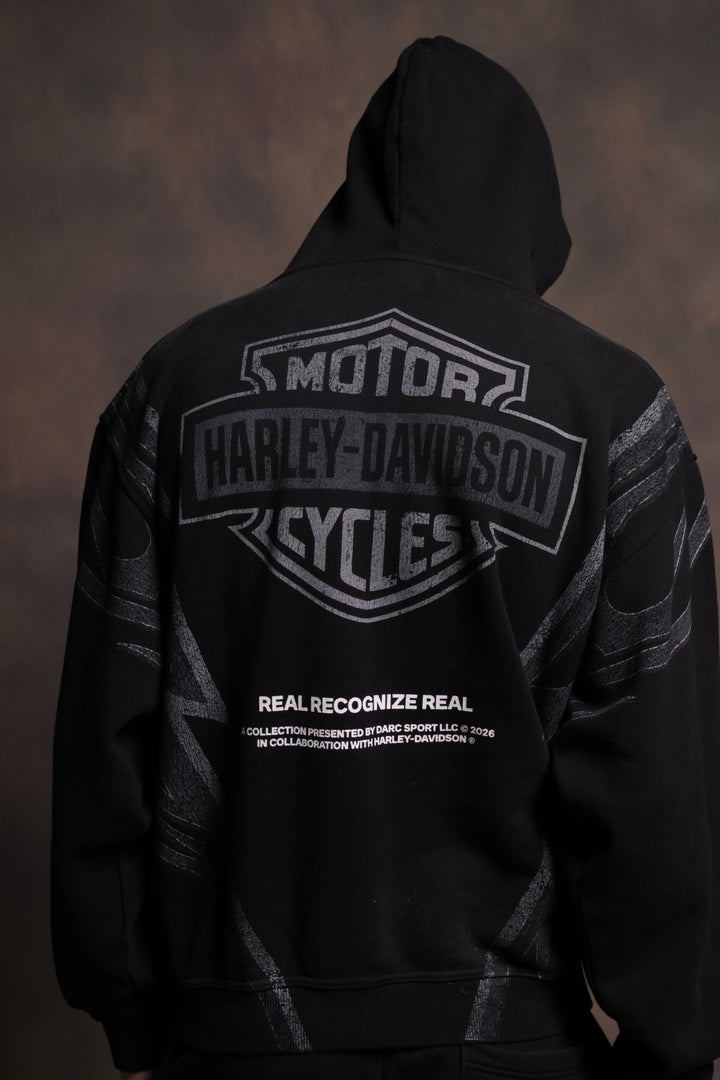 Real Recognize Real Unisex "Pierce" Hoodie in Black Drift Wash