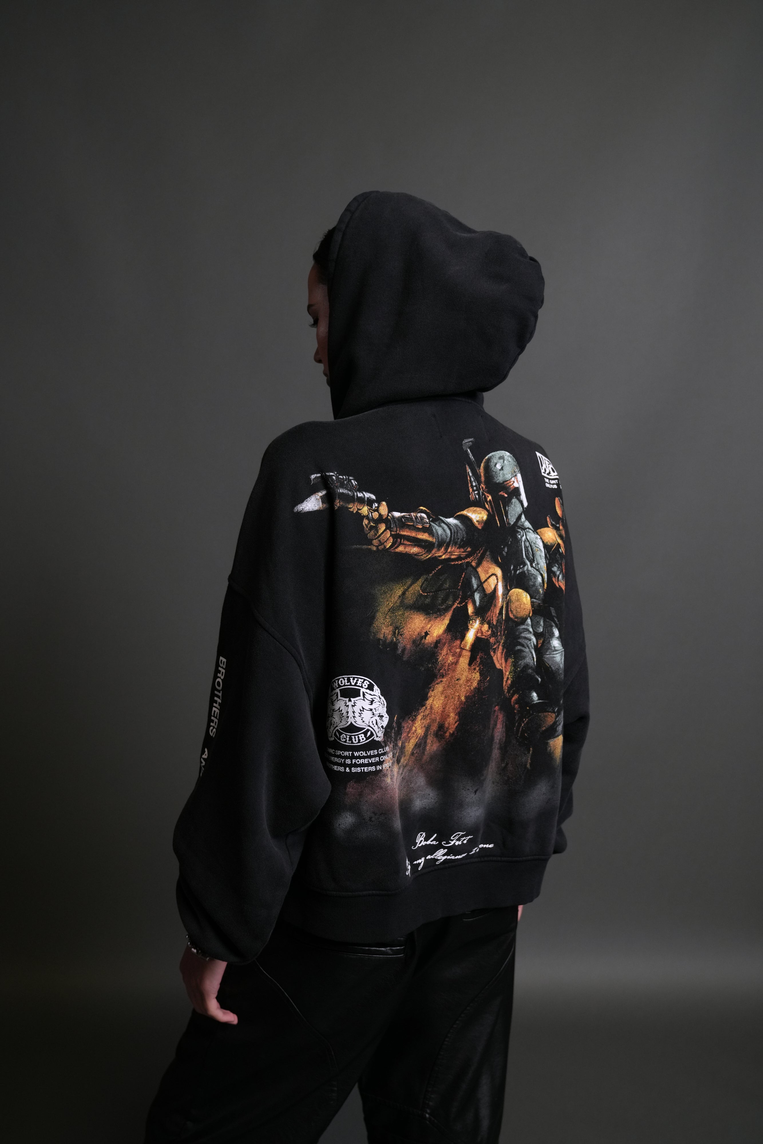 Boba Fett Vex Double Zip Hoodie in Black Drift Wash
