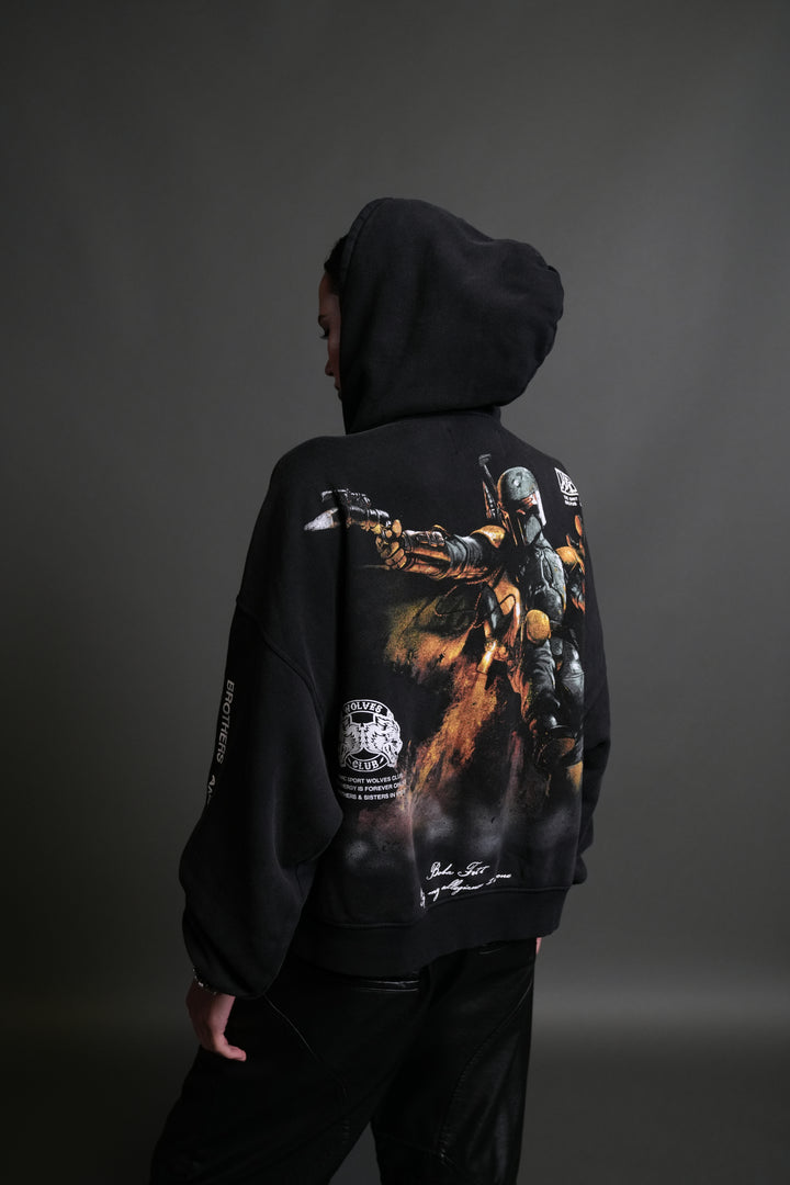 Boba Fett Vex Double Zip Hoodie in Black Drift Wash