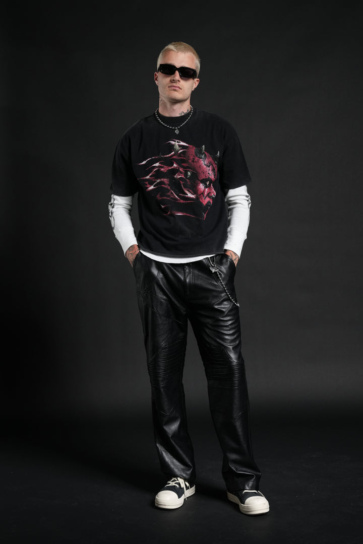 Sith Inferno Grunge Mid Length Raw Hem Tee in Black