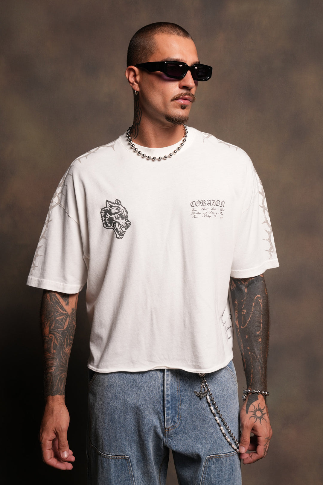 Angelito Muerto Premium Raw Hem Box Cut Tee In Cream