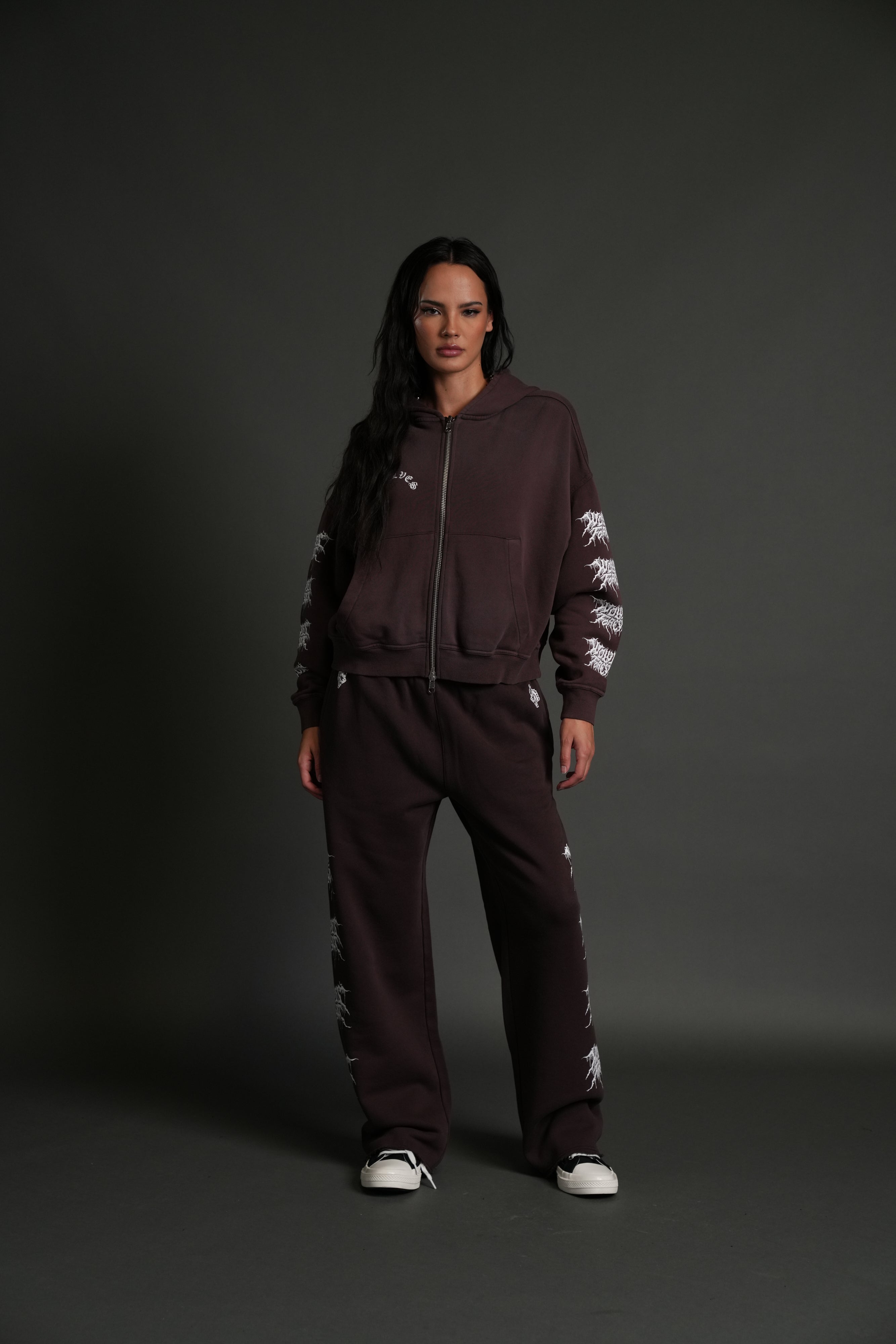Drip Hesh Vex Double Zip Hoodie in Darc Garnet Drift Wash