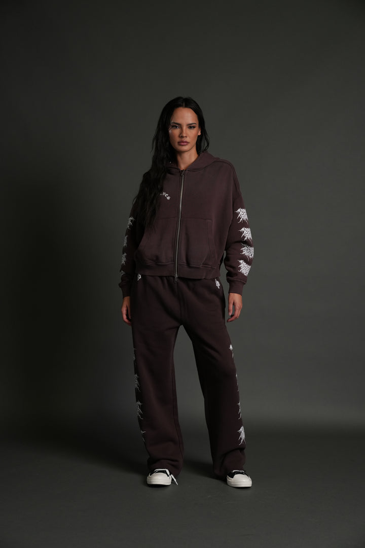 Drip Hesh Vex Double Zip Hoodie in Darc Garnet Drift Wash